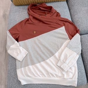 MISSLOOK Color Block Hoodie. Rust/White/Heather.